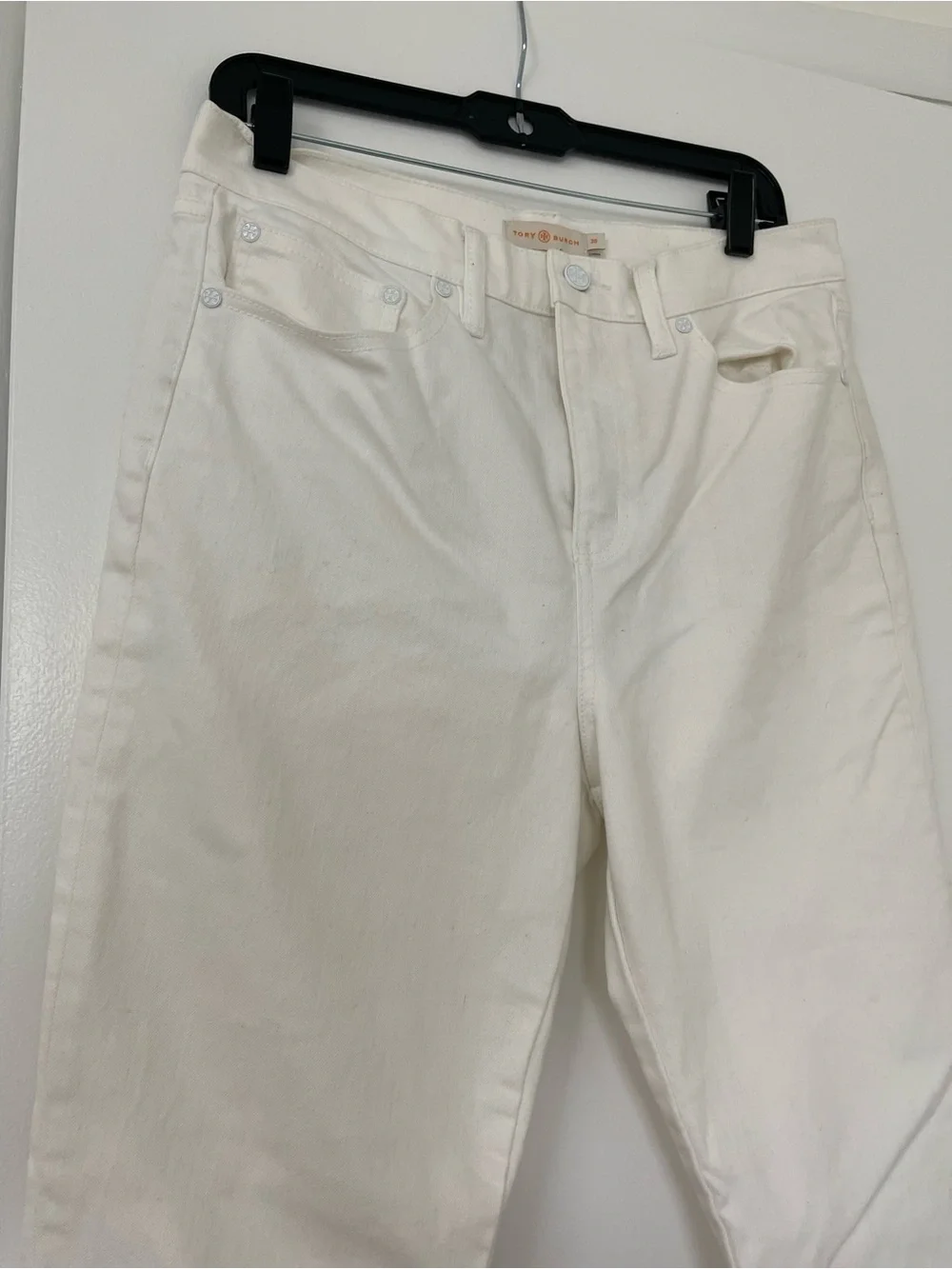 Tory Burch - White Floral Embroidered High-Waist Straight Leg 